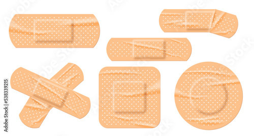 Obraz na plátně Medical adhesive bandages set, realistic 3d beige sticky plaster patches for fir