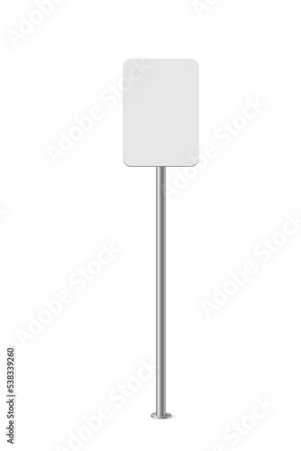 Rectangle blank road sign on metal pole vector illustration. 3d realistic traffic board for highway, isolated empty attention roadside signpost to notice information, danger, guide