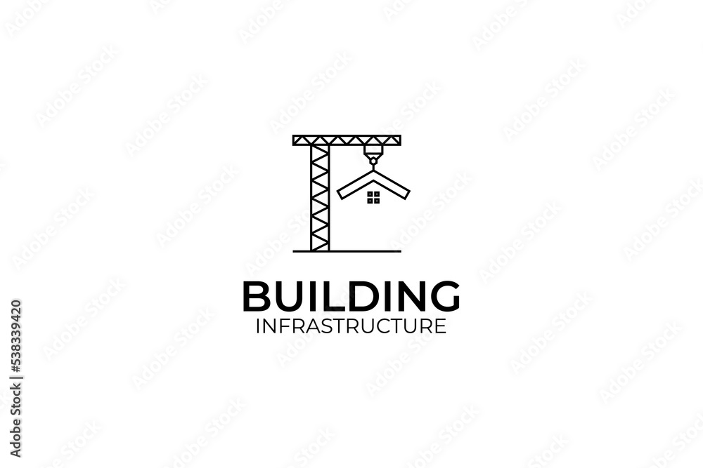 Creative crane with building logo design vector template illustration Creative crane with building logo design vector template illustration