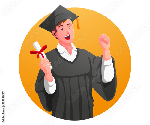 Happy young male graduate holding Rolled diplomat from university graduate