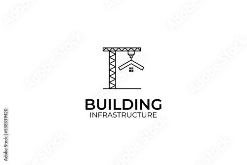 Creative crane with building logo design vector template illustration