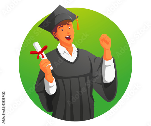 Happy young male graduate holding Rolled diplomat from university graduate