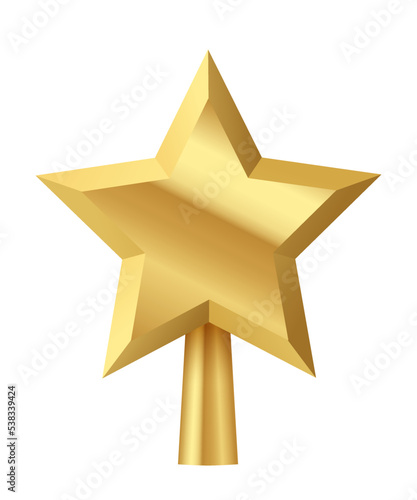 Christmas gold tree topper, 3d star decoration in deco design for top of Xmas tree