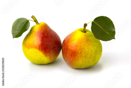Pears with leaf on white background