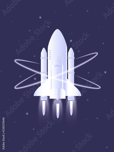 Fototapeta Naklejka Na Ścianę i Meble -  Space shuttle vector illustration. Spaceship on dark cosmos background with stars