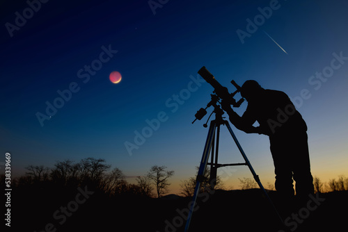 Fototapete Astronomical telescope and equipment for observing stars, Milky way, Moon and planets