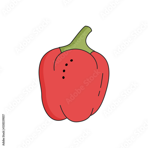 Bell pepper Isolated on white background for menu, banner, poster, label, emblem. Cartoon style