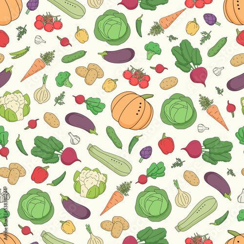 Fototapeta Naklejka Na Ścianę i Meble -  Fresh vegetables seamless pattern. Cartoon style.