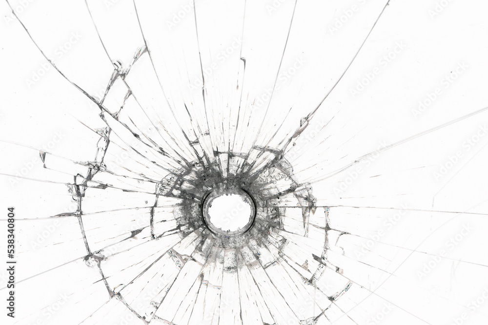 white background bullet hole on glass texture abstract window