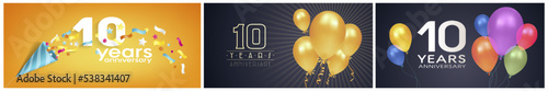 Fotografia 10 years anniversary set of vector icon, logo. Graphic background