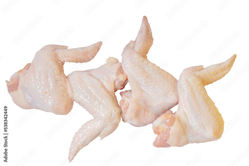 Raw chicken wings isolated on white background with clipping path.