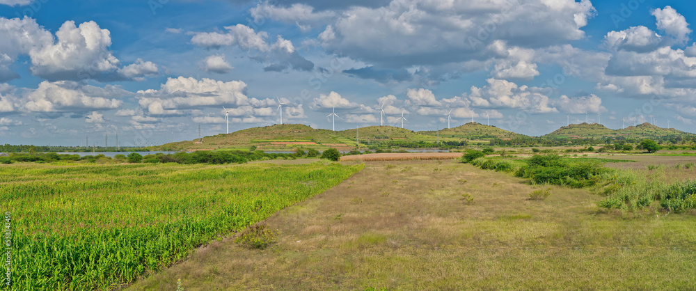  Wind turbines, Chitra Durga, Karnataka India panorama