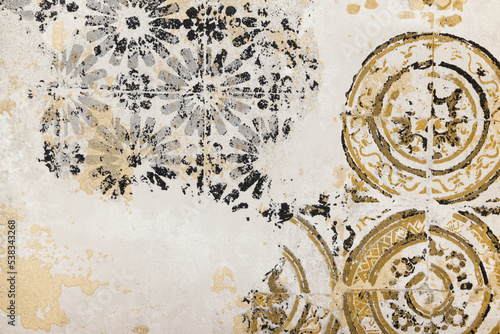 Wallpaper Mural Ethnic motifs on aged wallcovering background, mixed scarf design with various shades Torontodigital.ca