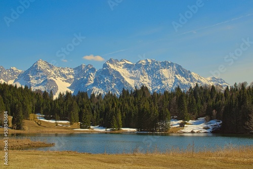 Fototapeta Naklejka Na Ścianę i Meble -  Karwendel View seen from Geroldsee in the idyllic Bavarian Mountains