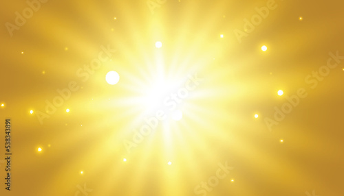 Golden background with glowing light effect rays design photo