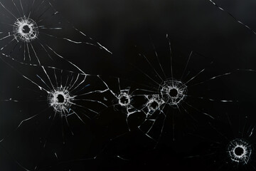 bullet hole on glass black background for overlay, transparent window