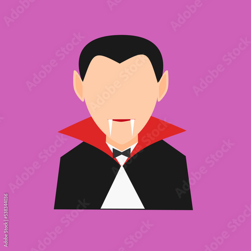 dracula in halloween night icon in flat design, kid wearing vampire costume for halloween 