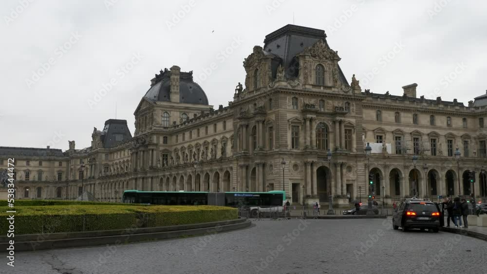 Paris, France. 03-30-2022. beautiful facade of the ancient François Mitterrand building. City of Paris. Louvre Pyramid. Video 4K Paris, France. 03-30-2022. beautiful facade of the ancient François Mitterrand building. City of Paris. Louvre Pyramid. Video 4K