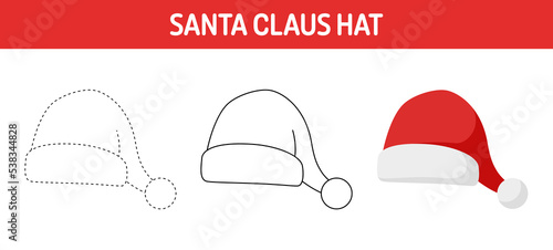Santa Hat tracing and coloring worksheet for kids