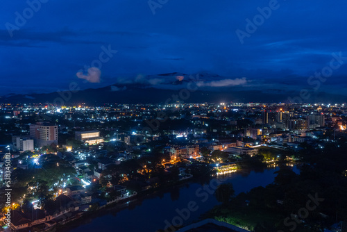 Cityscape blue sky on twilight time in Chaing Mai city and Doi Suthep, Northern, Thailand.
