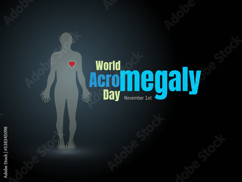 World Acromegaly Day-November 1.Human silhouette with marked areas of growth on blue background. photo