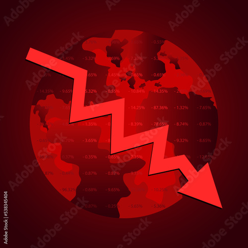 Global Recession Background. illustration of economic recession with red arrow symbol falling down