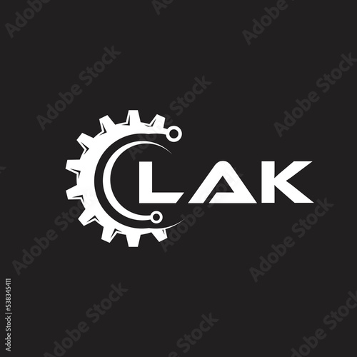 LAK letter technology logo design on black background. LAK creative initials letter IT logo concept. LAK setting shape design.
