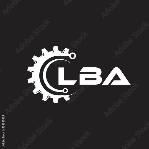 LBA letter technology logo design on black background. LBA creative initials letter IT logo concept. LBA setting shape design.
 photo