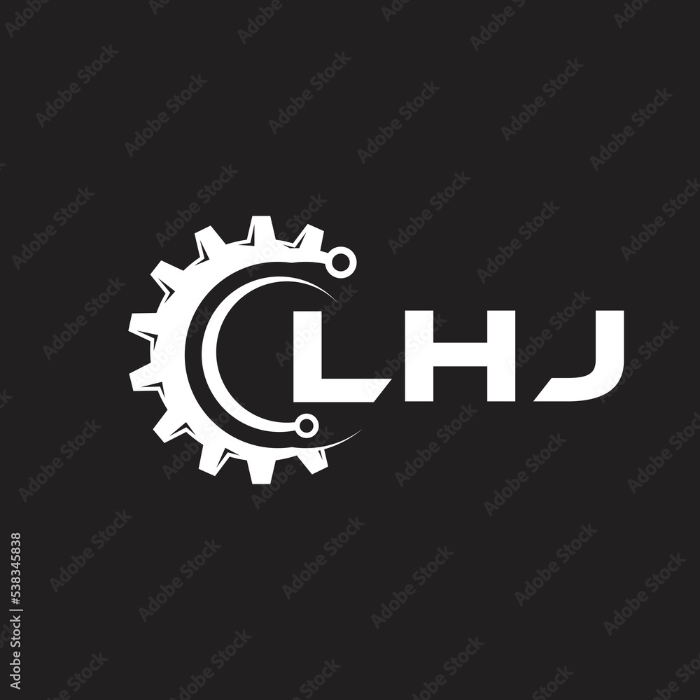 Obraz premium LHJ letter technology logo design on black background. LHJ creative initials letter IT logo concept. LHJ setting shape design.