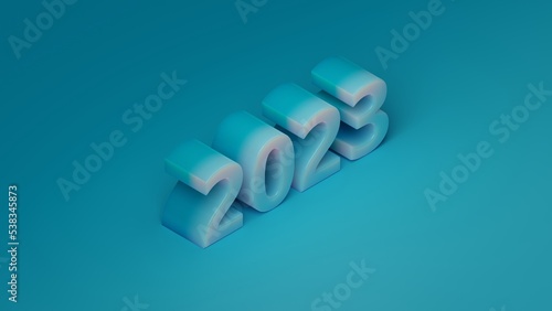 Happy new year 2023 with 3D numbers. Numbers 2023 with subsurface scattering material on a blue gradient color background 3d rendering