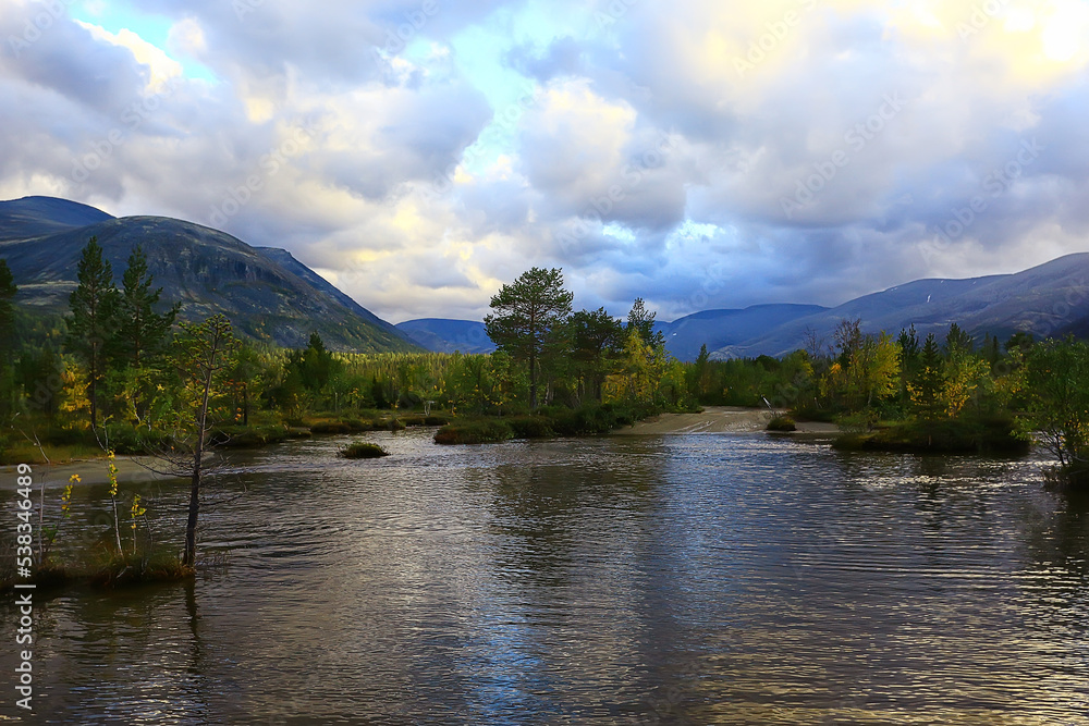 autumn taiga forest landscape, nature view fall in the mountains autumn taiga forest landscape, nature view fall in the mountains