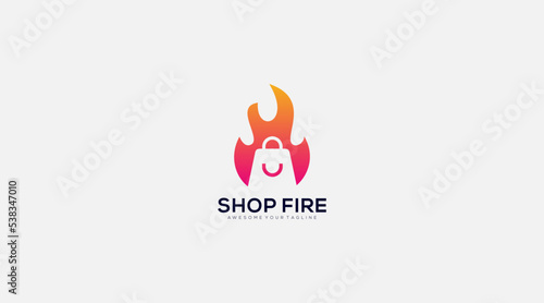 online shopping fire in bag Logo Design Vector
