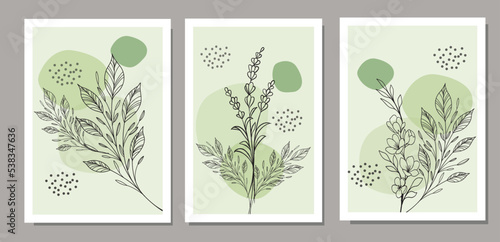 Set of leaves art vector illustration.