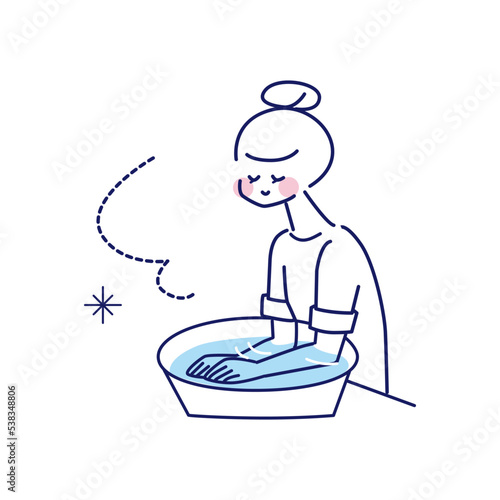手肘浴をしている女性の線画