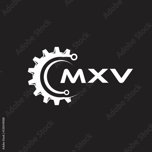 MXV letter technology logo design on black background. MXV creative initials letter IT logo concept. MXV setting shape design.
 photo