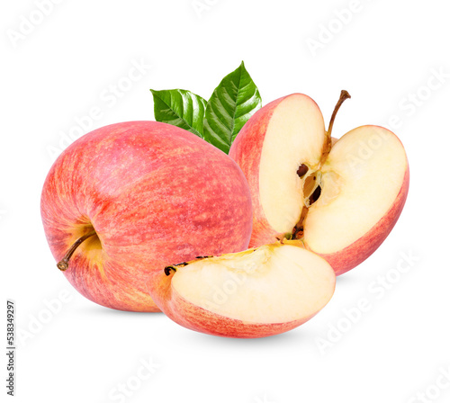 Fresh apple with leaves isolated on transparent background. (.PNG)