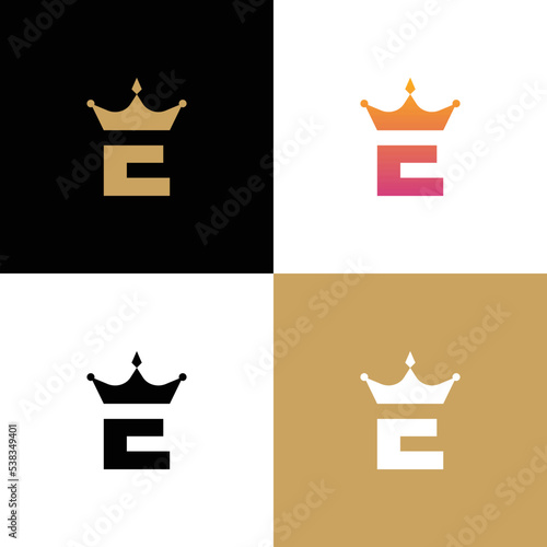 Letter E crown monogram modern creative logo design concept vector icon illustration
