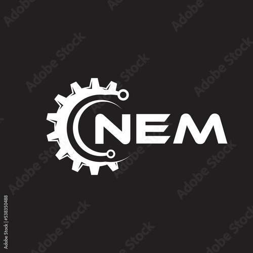 NEM letter technology logo design on black background. NEM creative initials letter IT logo concept. NEM setting shape design.
