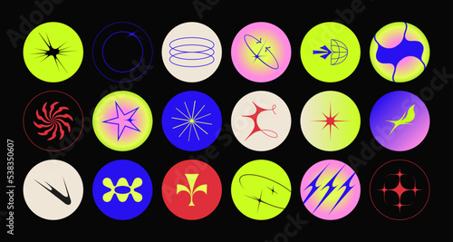 Cover icons for saved stories for social media. Vector set of strict stickers in brutalism style. Abstract geometric shapes