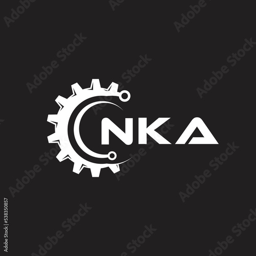 NKA letter technology logo design on black background. NKA creative initials letter IT logo concept. NKA setting shape design.
 photo