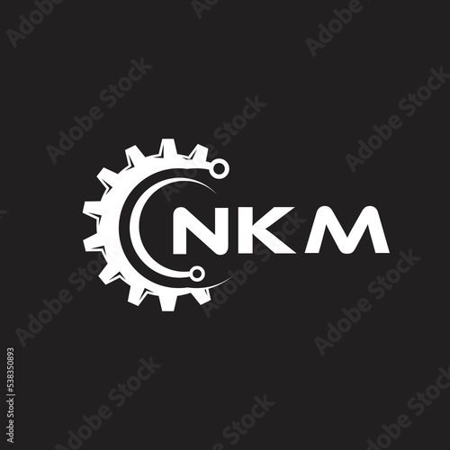 NKM letter technology logo design on black background. NKM creative initials letter IT logo concept. NKM setting shape design. 