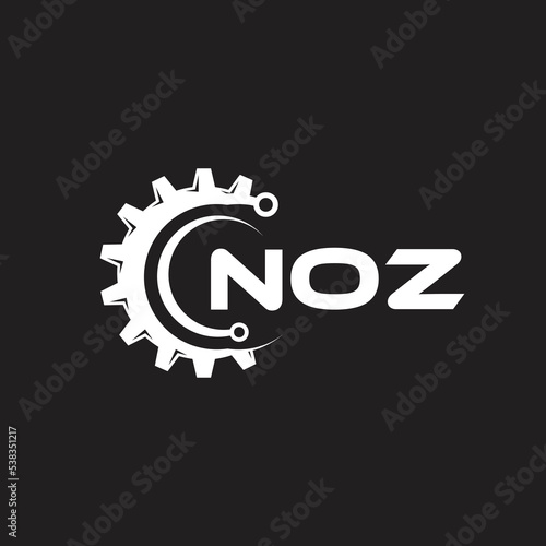 NOZ letter technology logo design on black background. NOZ creative initials letter IT logo concept. NOZ setting shape design.

