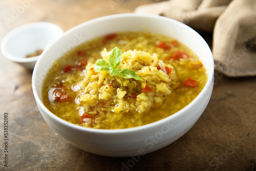 Traditional lentil soup with vegetables