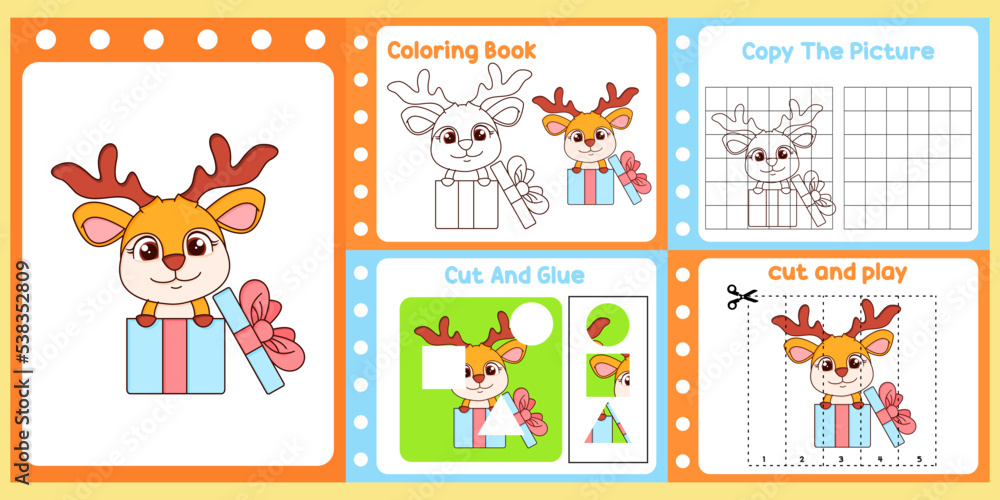 worksheets pack for kids with deer vector. children's study book worksheets pack for kids with deer vector. children's study book