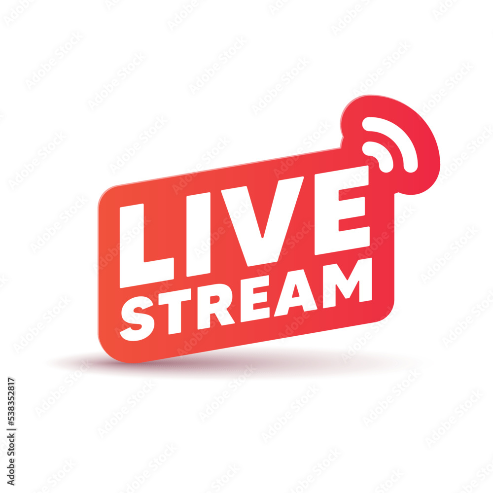 Live stream flat icon. Vector red design element for news, radio, TV or online broadcasting Live stream flat icon. Vector red design element for news, radio, TV or online broadcasting