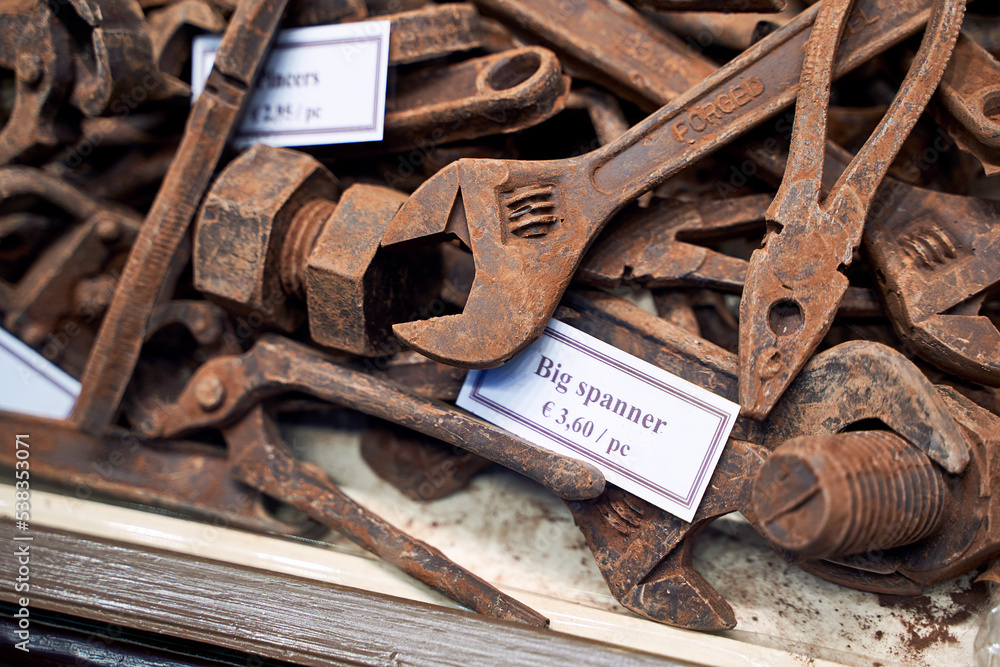 Souvenir tools made of chocolate in a Belgian Chocolate shop in Brussels