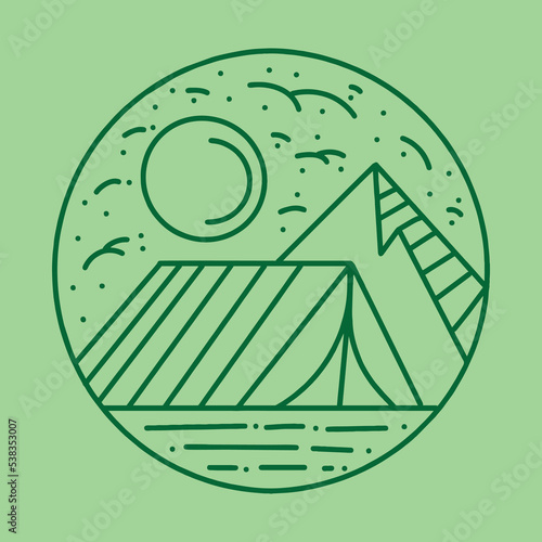 Premium Monoline campfire illustration Vector, fireplace badge, creative emblem Design For T-shirt Design