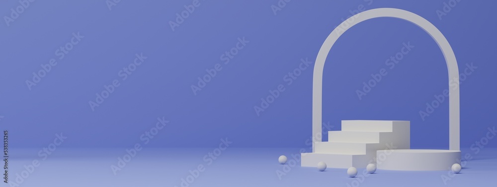 blue background with white geometry pedestal or podium mockup, empty platform for product showcase and presentation, 3d rendering blue background with white geometry pedestal or podium mockup, empty platform for product showcase and presentation, 3d rendering
