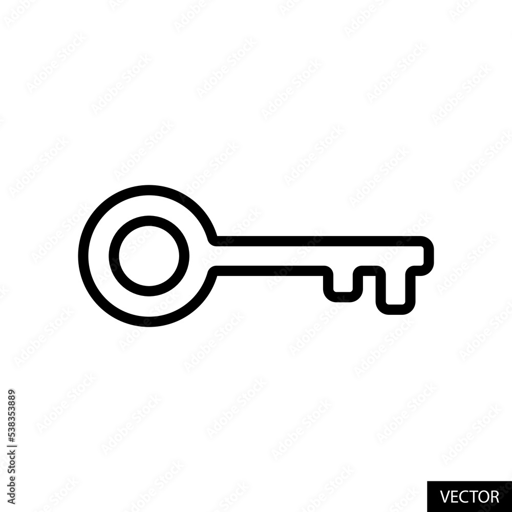 Key vector icon in line style design for website design, app, UI, isolated on white background. Editable stroke. Vector illustration. Key vector icon in line style design for website design, app, UI, isolated on white background. Editable stroke. Vector illustration.