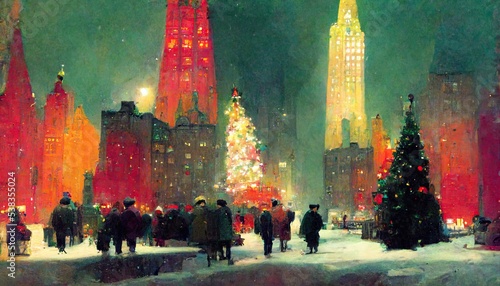 Christmas, New York City, avant-garde, high-chroma, fine details